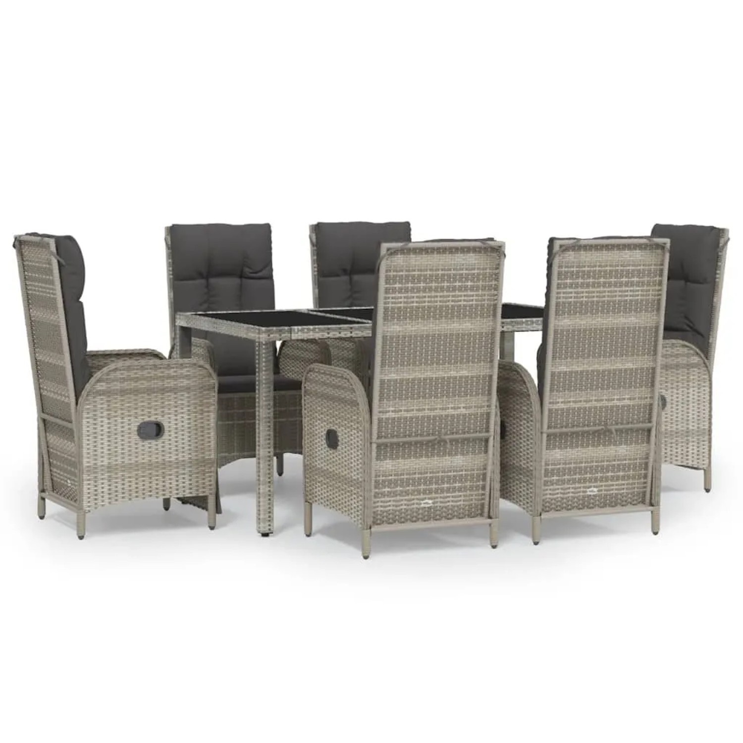 vidaXL 7-Tlg Garten-Essgruppe mit Kissen Grau Poly Rattan 3185036