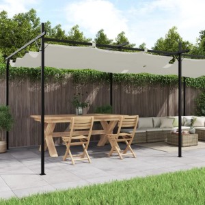 DELUKE Terrassenüberdachung Mit Schiebedach OLIMP Creme 589x292x230cm Pergola Garten Pavillon Rankhilfe Sonnenschutz Gartenpergola