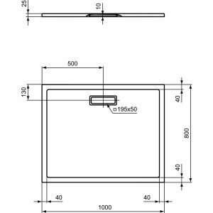 Technische Zeichnung: Ideal Standard Duschwanne Extraflach 100x80 cm, seidenweiß, mit Maßangaben.