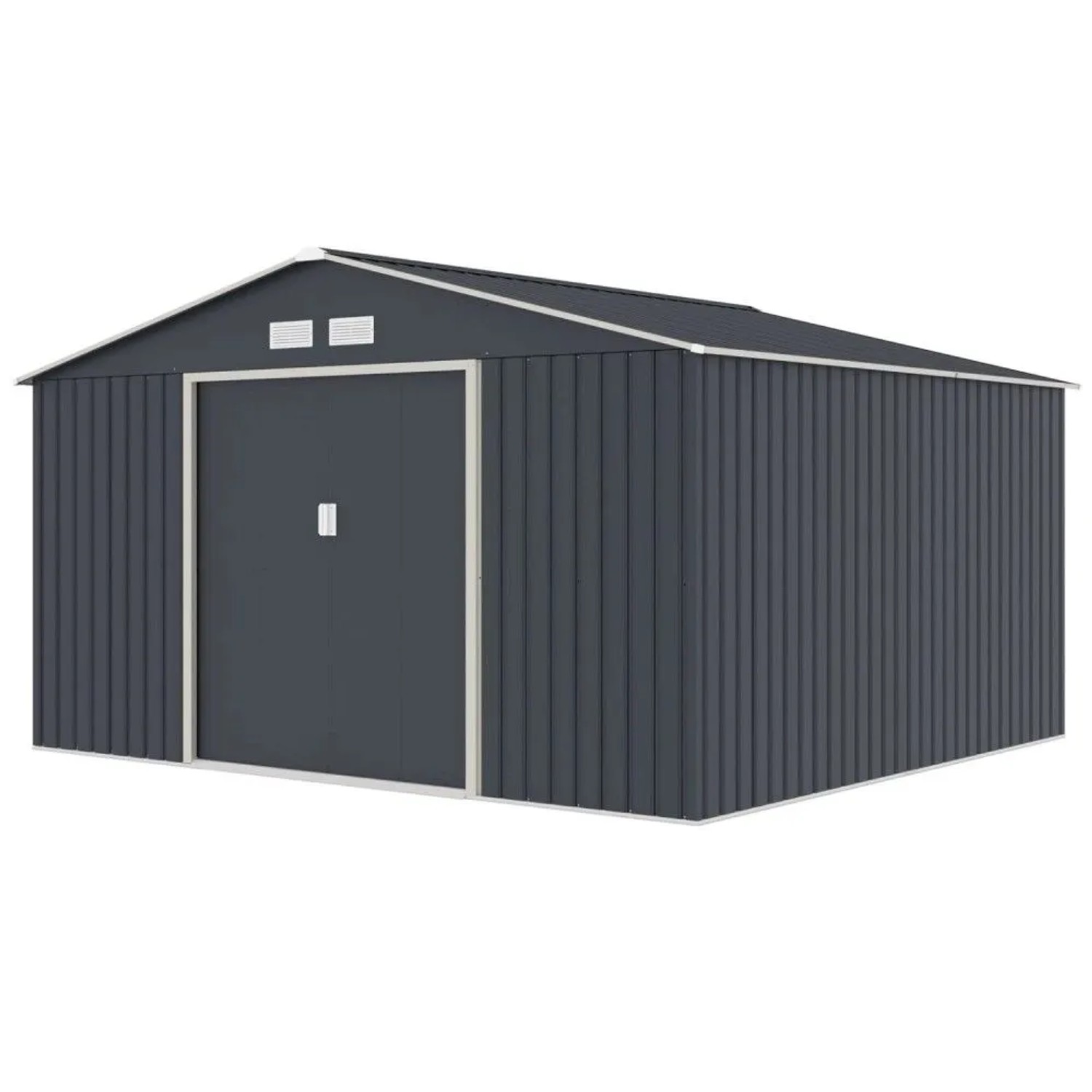 Hattoro S350 Metall Gerätehaus 341x309x201cm BxTxH Mit Bodenrahmen Satteldach Dunkelgrau