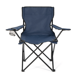 Blauer 24Move Campingstuhl mit Getränkehalter, faltbar bis 100kg.