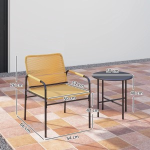 Outsunny Rattan Bistroset: gelber PE-Rattan Stuhl und dunkler runder Tisch mit Stahlgestell für Garten & Balkon.