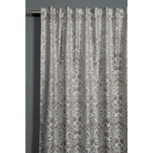 Bennetti Schal Taupe mit Jacquard-Muster, Fenstervorhang mit Gardinenband, 140x245 cm.