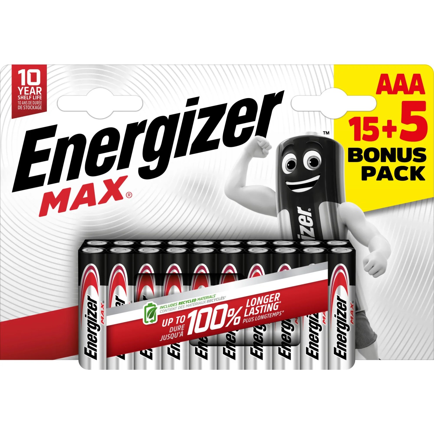 Energizer Max Micro AAA Batterien, 15+5 Stück Bonuspack, langlebige Alkali-Mangan Batterien für diverse Geräte.