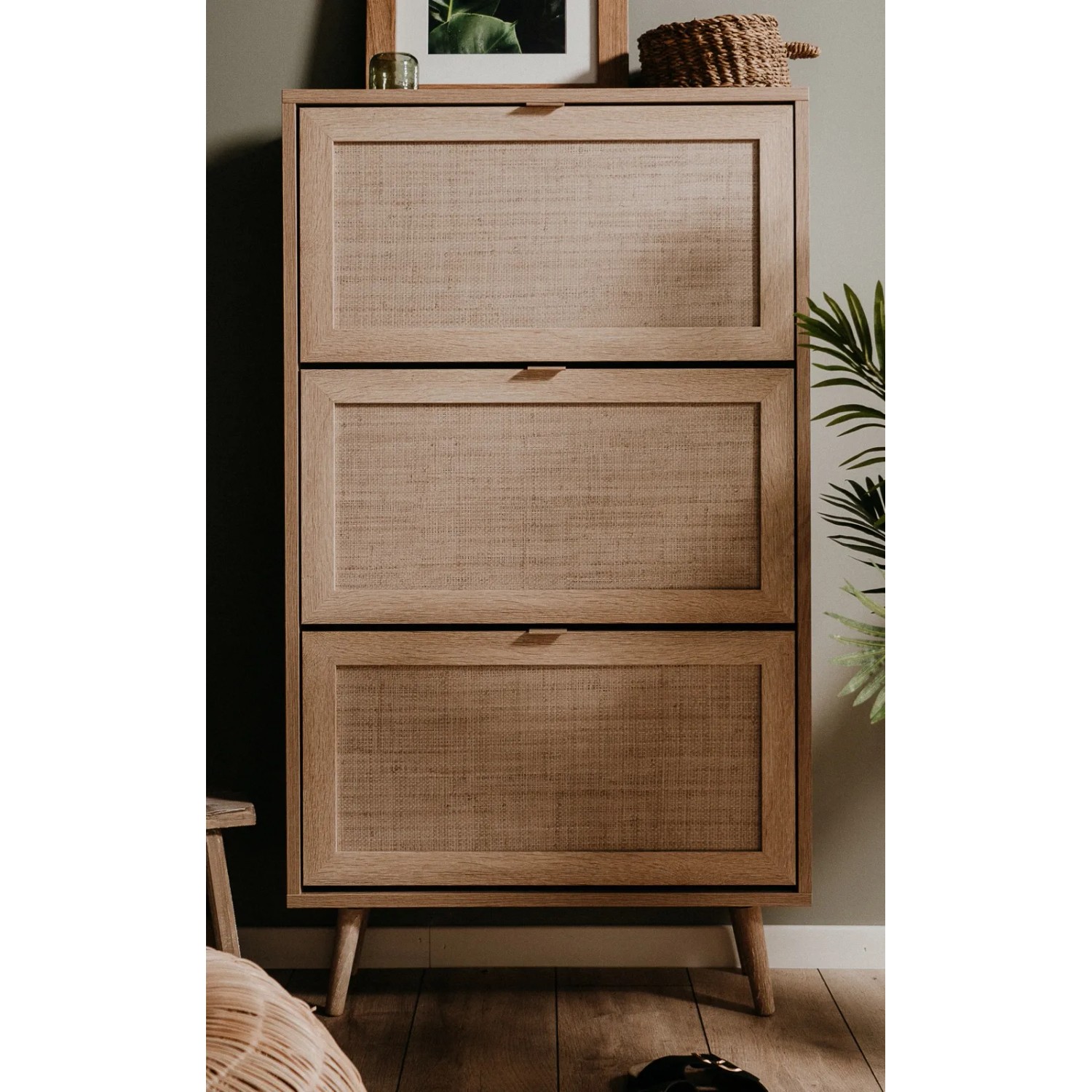 Furn.Design Schuhkipper Eiche Sonoma mit Bast-Dekor 70 x 125 cm 3 Kipper Scandi Niran_2