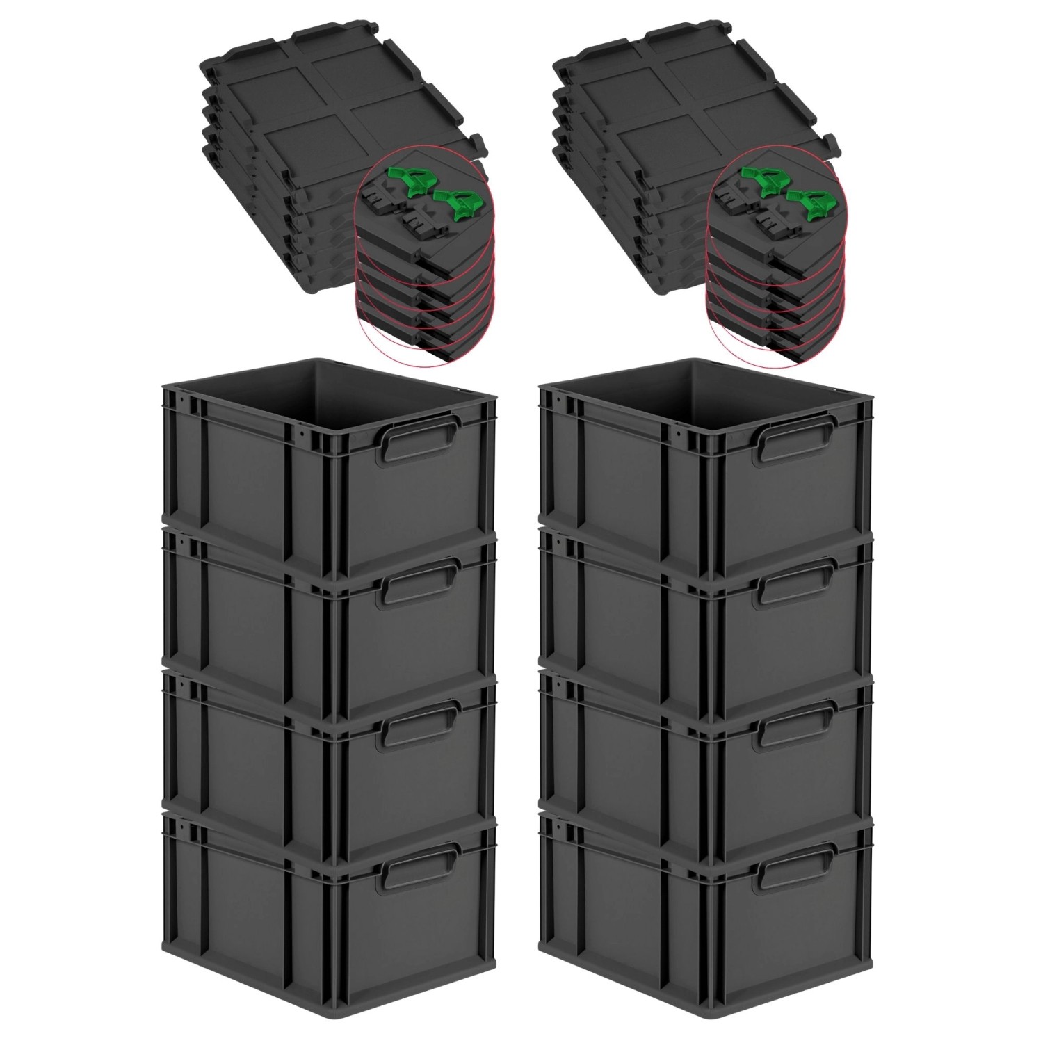 PROREGAL SuperSparSet 8x Eurobox Nextgen Grip Mit Scharnierdeckel Und Grüne günstig online kaufen