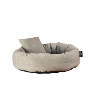 Graue Rohrschneider Kuschelinsel Größe 3 aus recyceltem Material mit Kissen für Haustiere.