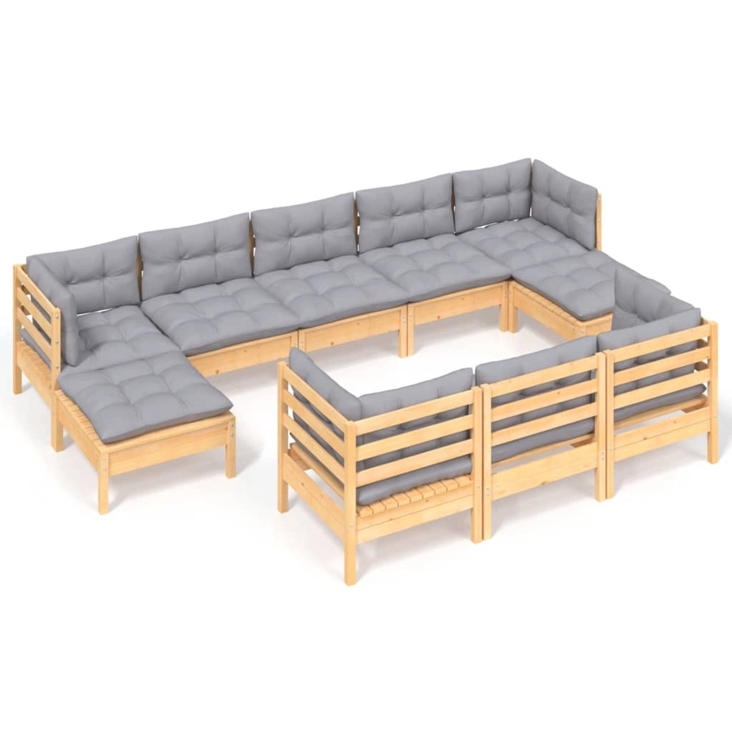 vidaXL 10-Tlg Garten-Lounge-Set mit Grauen Kissen Kiefer Massivholz 3097138