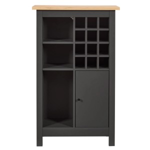 Weinschrank Nellina, anthrazitfarben mit Holzplatte, für 12 Flaschen und Fächer.