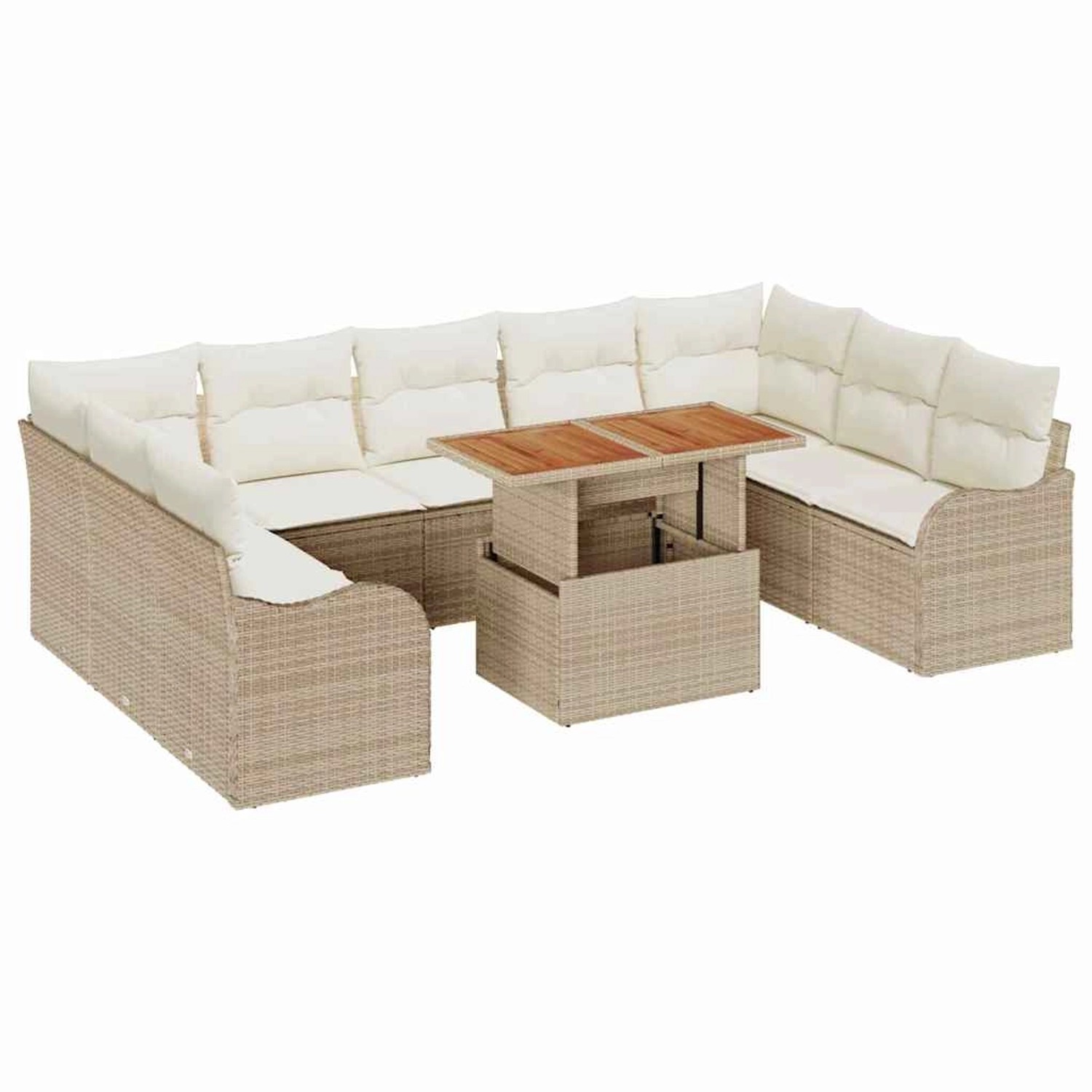 vidaXL Garten-Sofa-Set mit Speicher 10-Tlg Beige Poly Rattan 3358241 günstig online kaufen