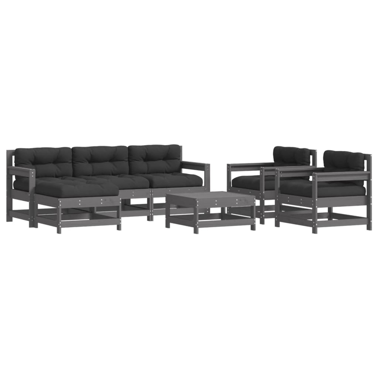 vidaXL 7-tlg Garten-Lounge-Set mit Kissen Grau Massivholz Modell 2 günstig online kaufen