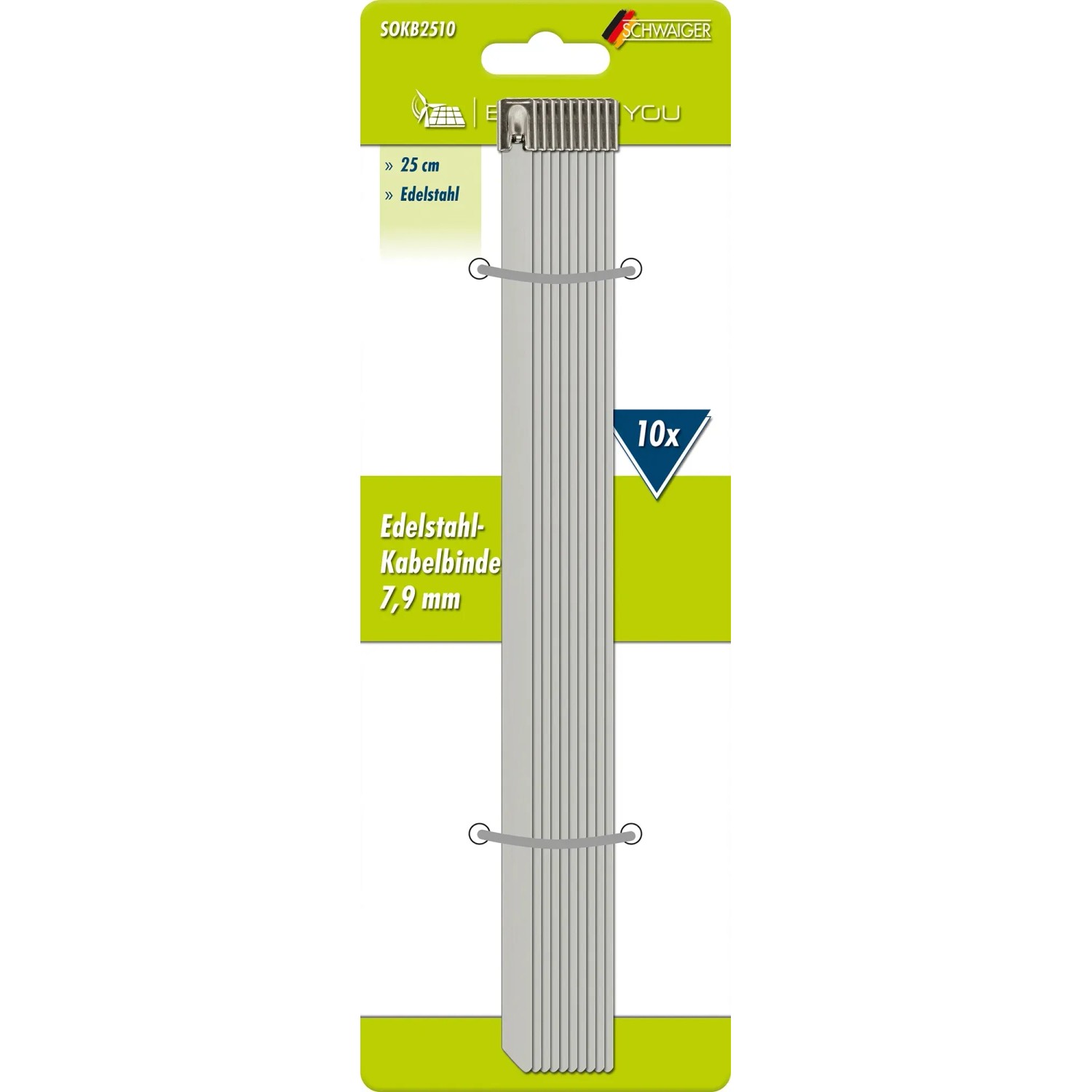 Schwaiger Edelstahlkabelbinder, 25 cm, 10er-Set für Solaranlagen.