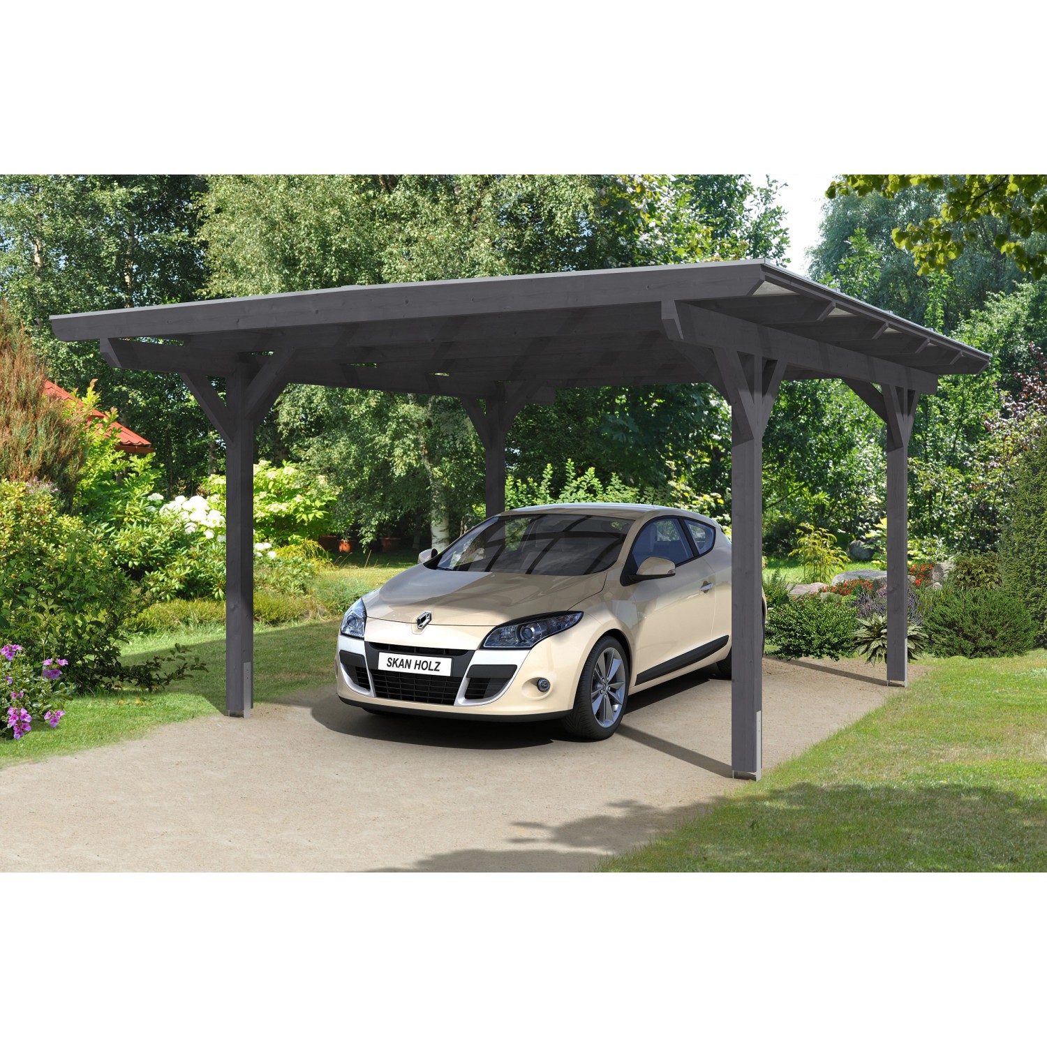 Skan Holz Carport Odenwald 428 cm x 541 cm gerade Kopfbänder Schiefergrau günstig online kaufen