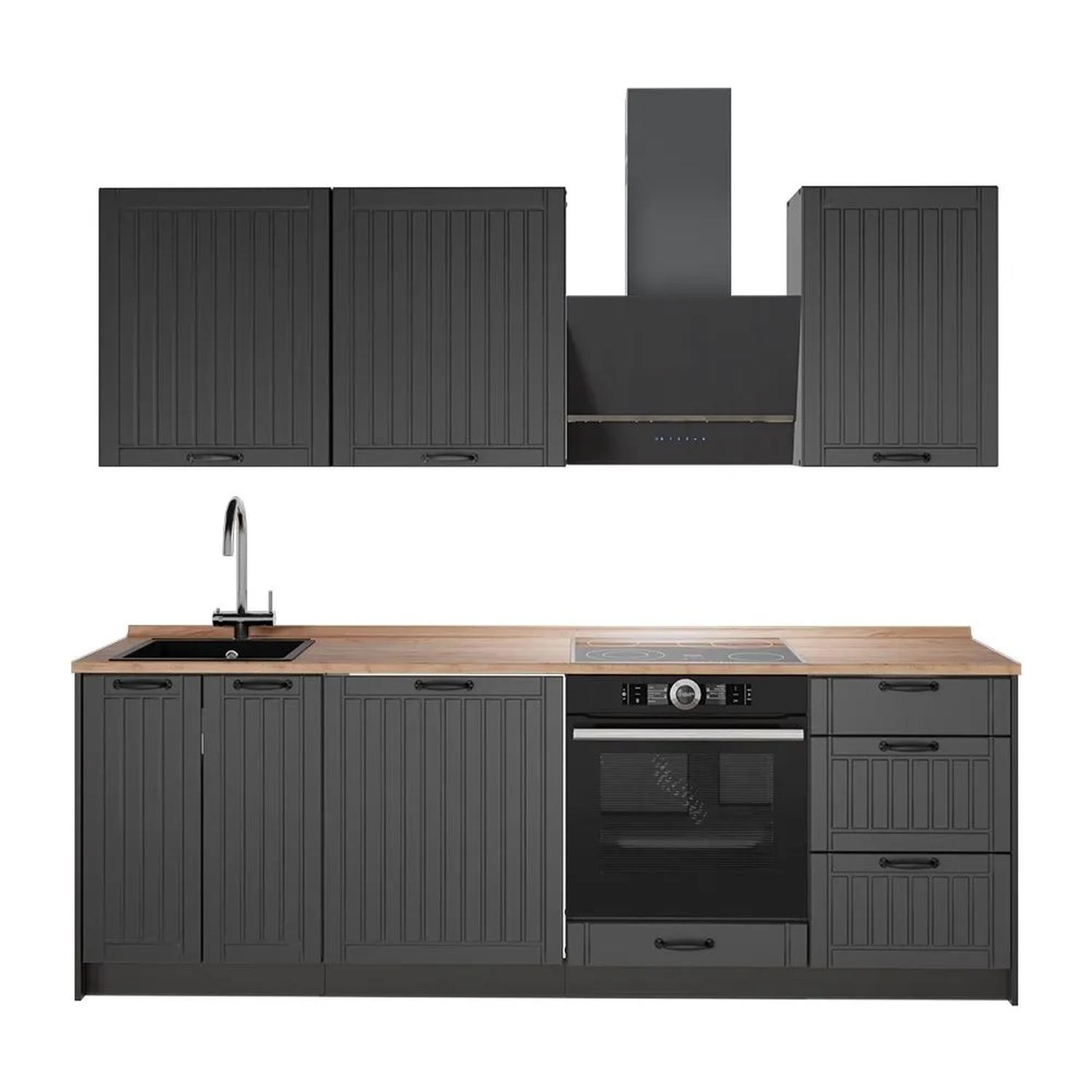 Vicco Küchenzeile Fame-Line Dunkelgrau/Anthrazit 230 x 82 AP Eiche Art Nr 63956