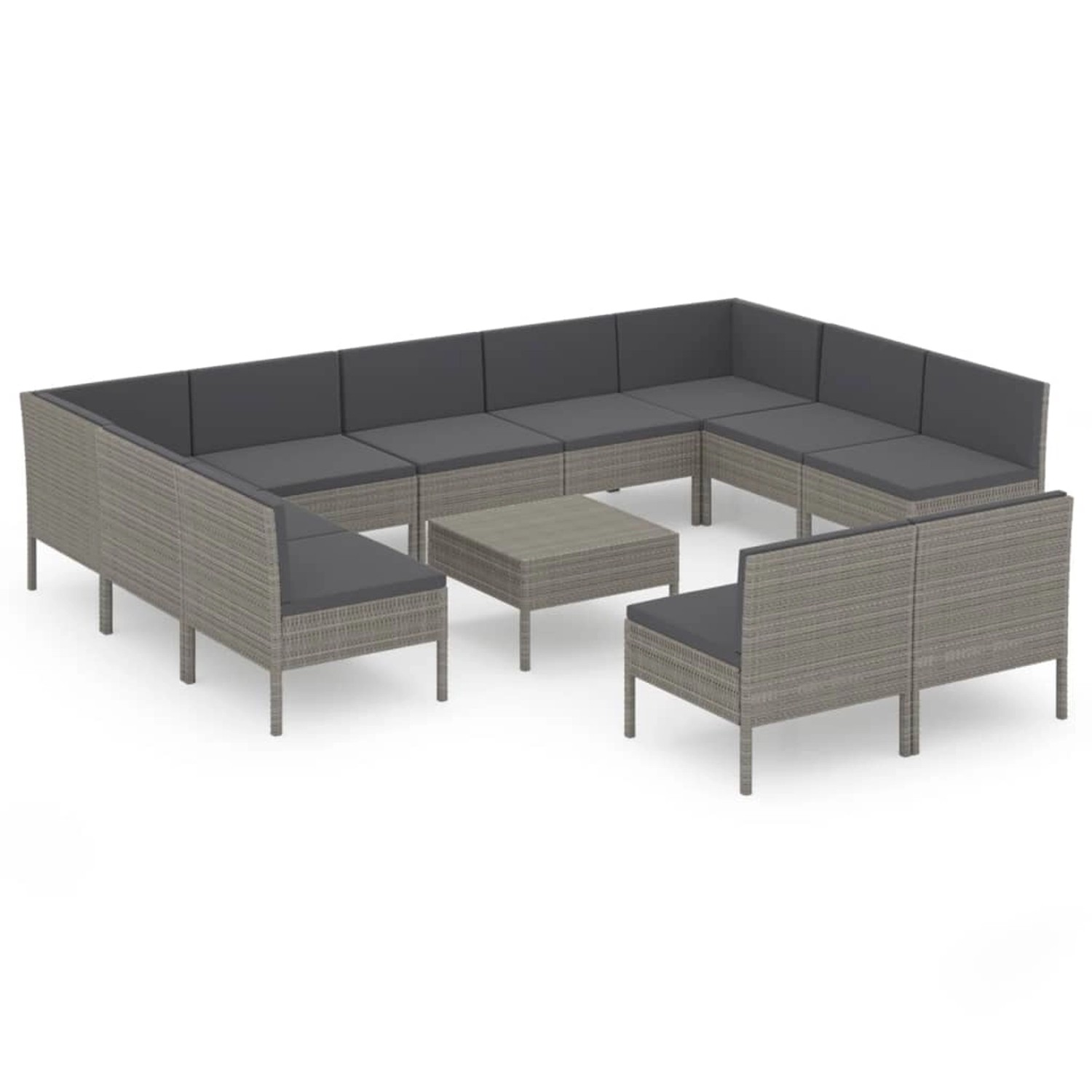 vidaXL 12-tlg Garten-Lounge-Set mit Auflagen Poly Rattan Grau Modell 10