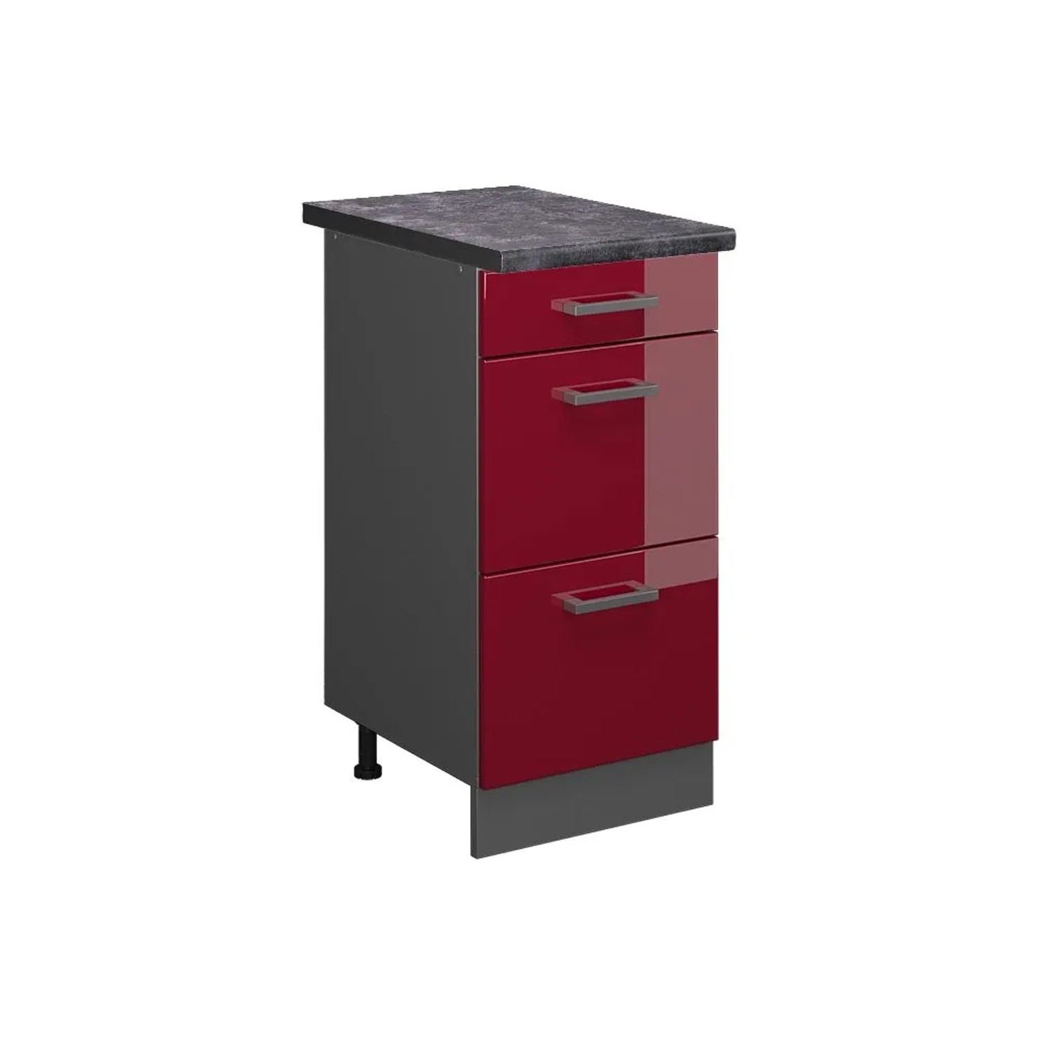 Vicco Küchenunterschrank R-Line Rot Hochglanz 40 x 82 mit Schubladen AP Anthrazit Opt2