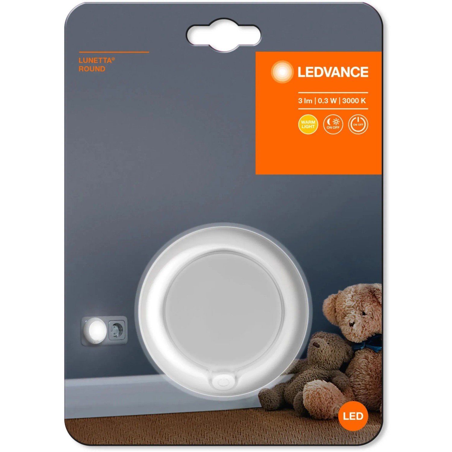 Ledvance LED-Nachtlicht Lunetta Round, weiß, mit Sensor. Ideal als Orientierungslicht im Kinderzimmer.
