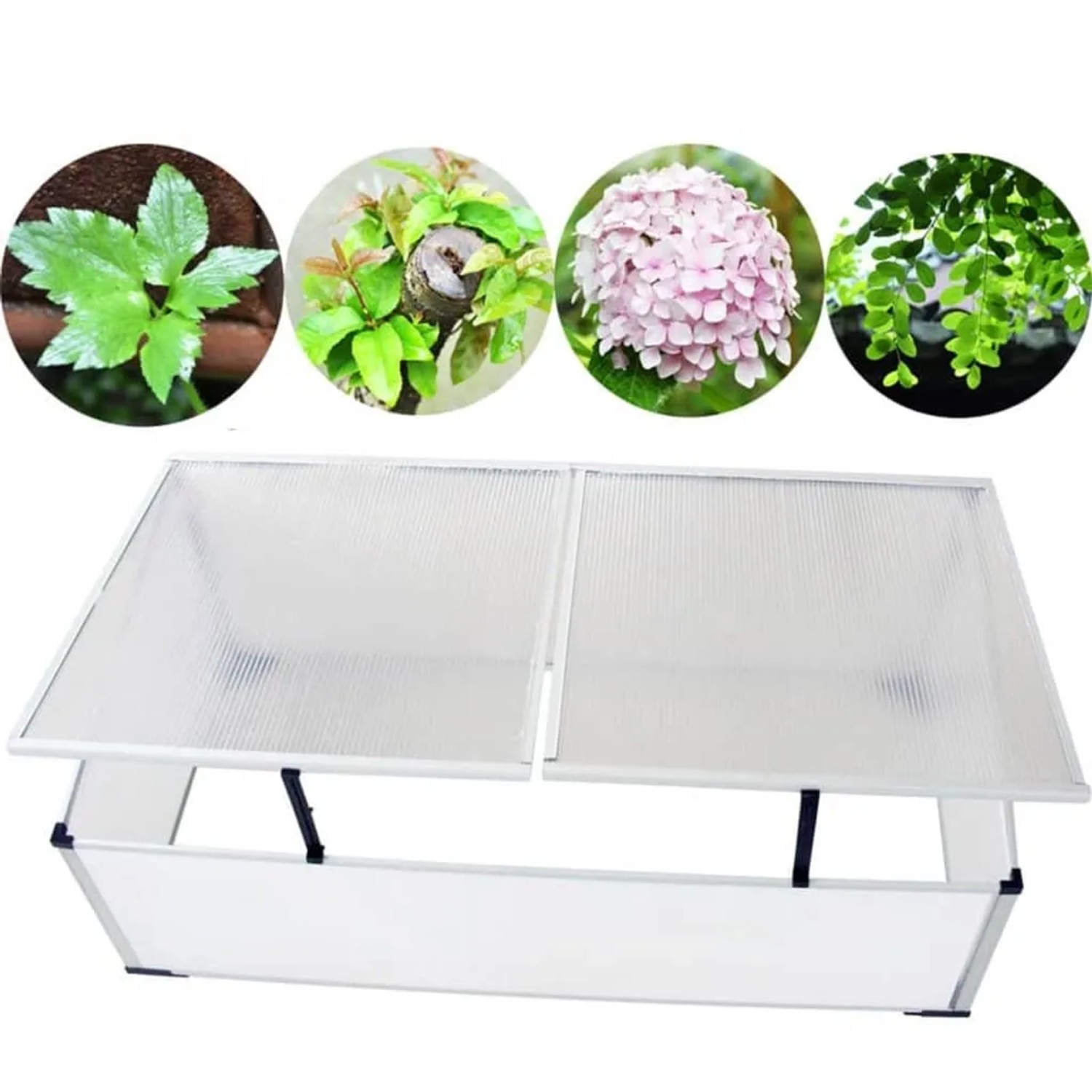 furnicato Frühbeet ohne Boden mit 2 Deckeln, Polycarbonat und Aluminium Rahmen.