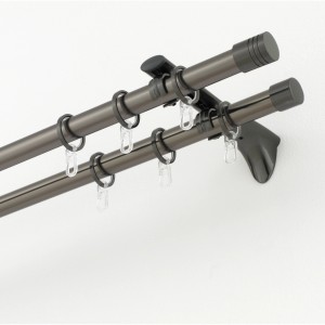 Gardinia Chicago Gardinenstange, 2-läufig, Titan, 240 cm, mit Ringen und Trägern.