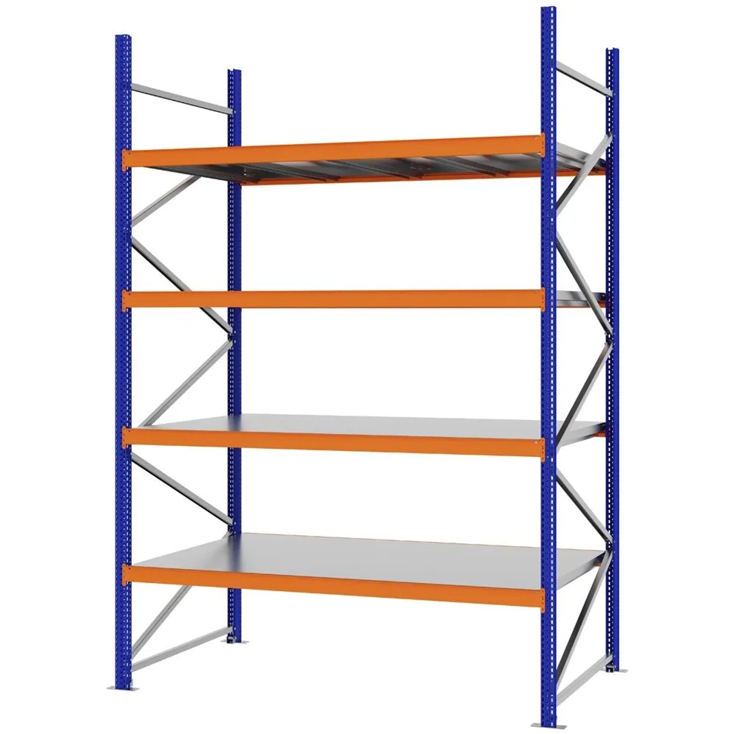 PROREGAL Weitspannregal Schraub-Stecksystem MAGNUS PRO Made In Germany Grundregal 300x200x100cm 4 Ebenen Stahlböden Fachlast 600kg Blau/Orange