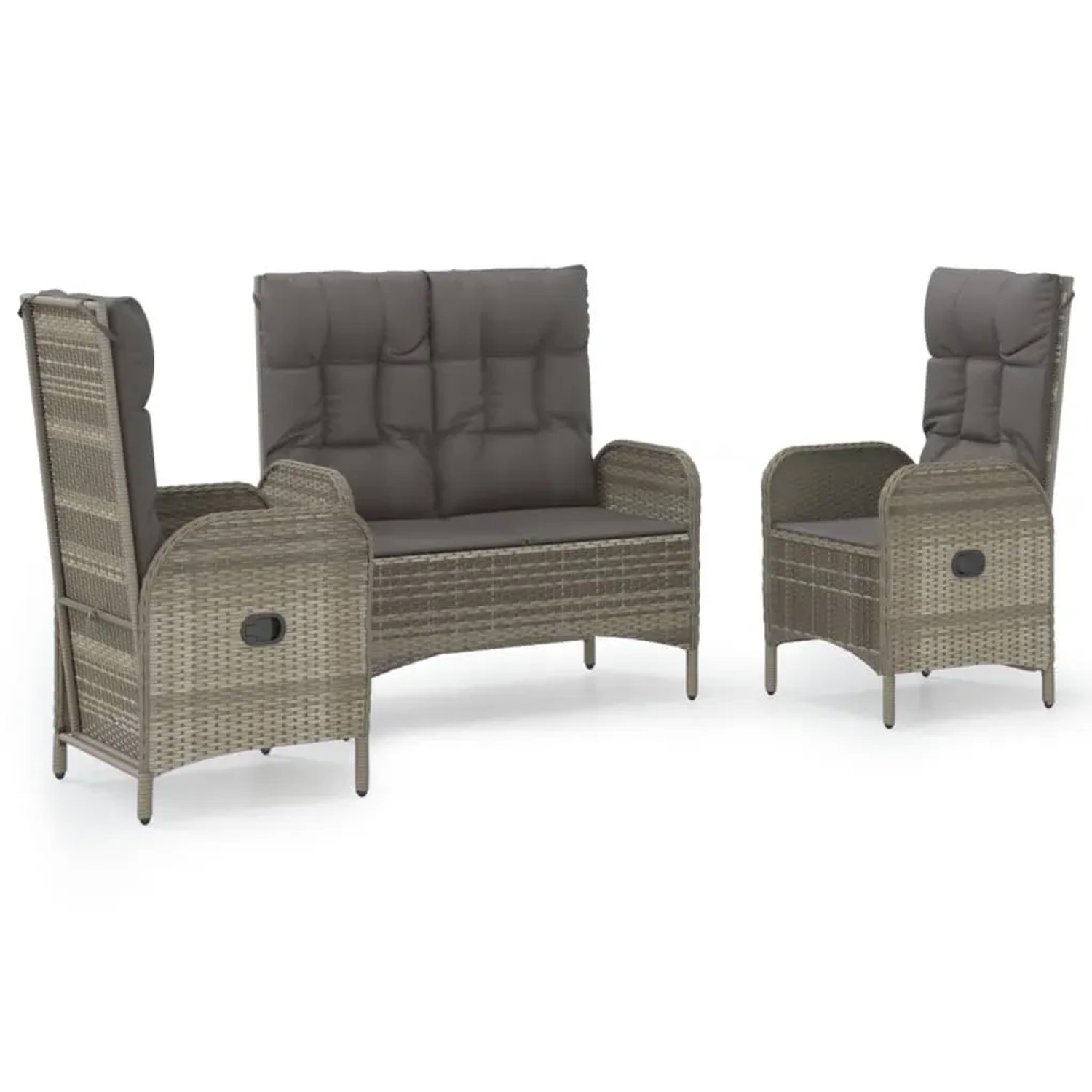 vidaXL 3-Tlg Garten-Essgruppe mit Kissen Grau Poly Rattan 3185091