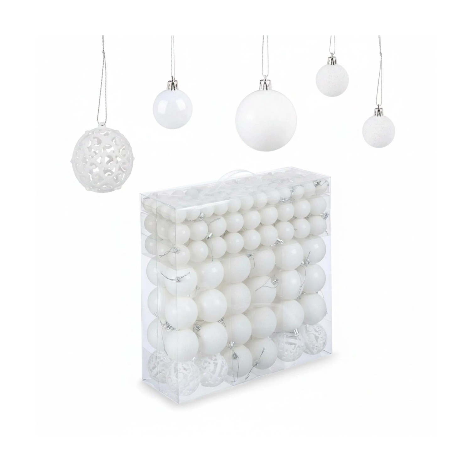 Relaxdays Weihnachtskugeln Kunststoff Weiß 150er Set 4 cm bis 7 cm