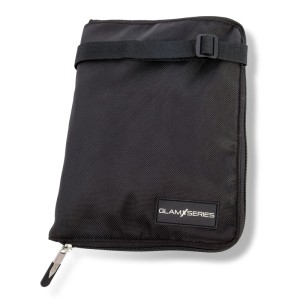 Schwarzer Glamseries Pinselgürtel, zusammenfaltbar, mit Reißverschluss und Schnalle. Make-Up Pinseltasche zur Aufbewahrung.