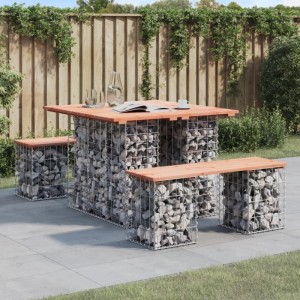 DELUKE Gartenbank Gabionen TELLE Aus Stahl 100x102x72cm Massivholz Douglasie 25cm Gabionenbreite Gabionenbank Gabionengitter Ziergabione