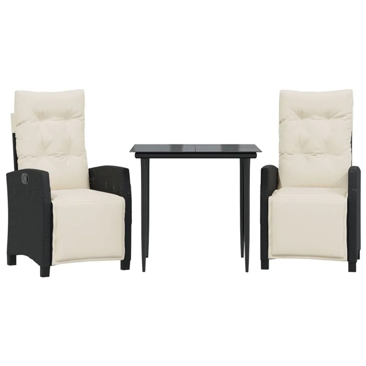 vidaXL 3-Tlg Garten-Essgruppe mit Kissen Schwarz Poly Rattan 3212946