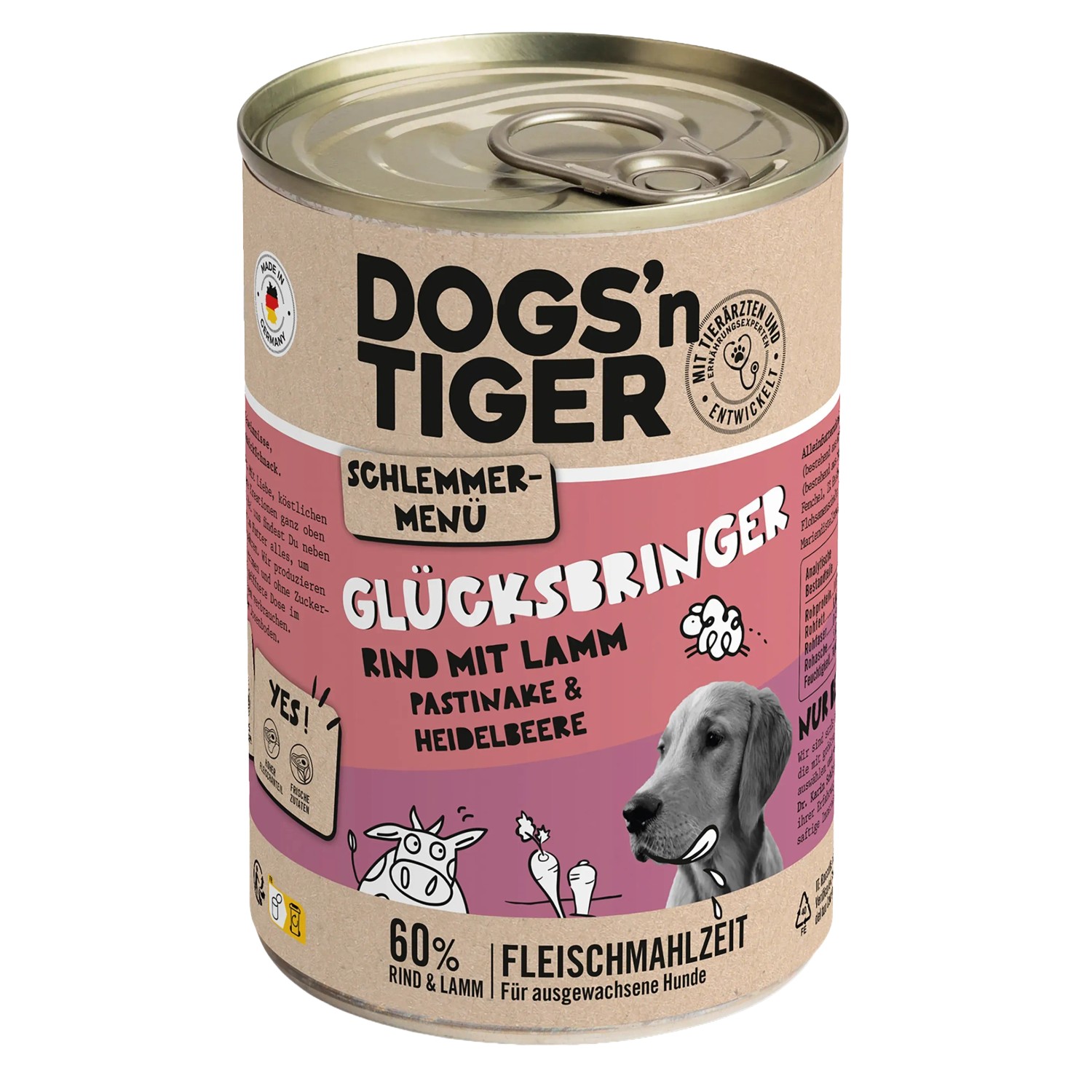 Dogs'n Tiger Hunde-Nassfutter Glücksbringer Rind mit Lamm 400 g