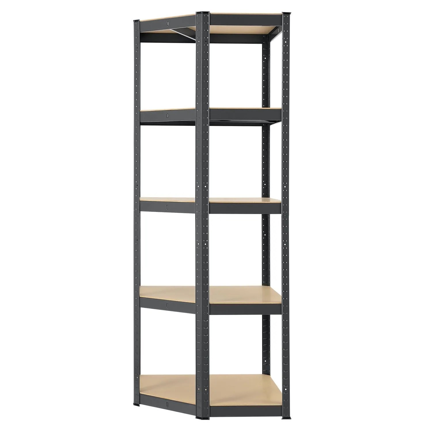 Graues Juskys Eckregal Corner Basic mit 5 Böden aus Metall und MDF, 180x70x40 cm.