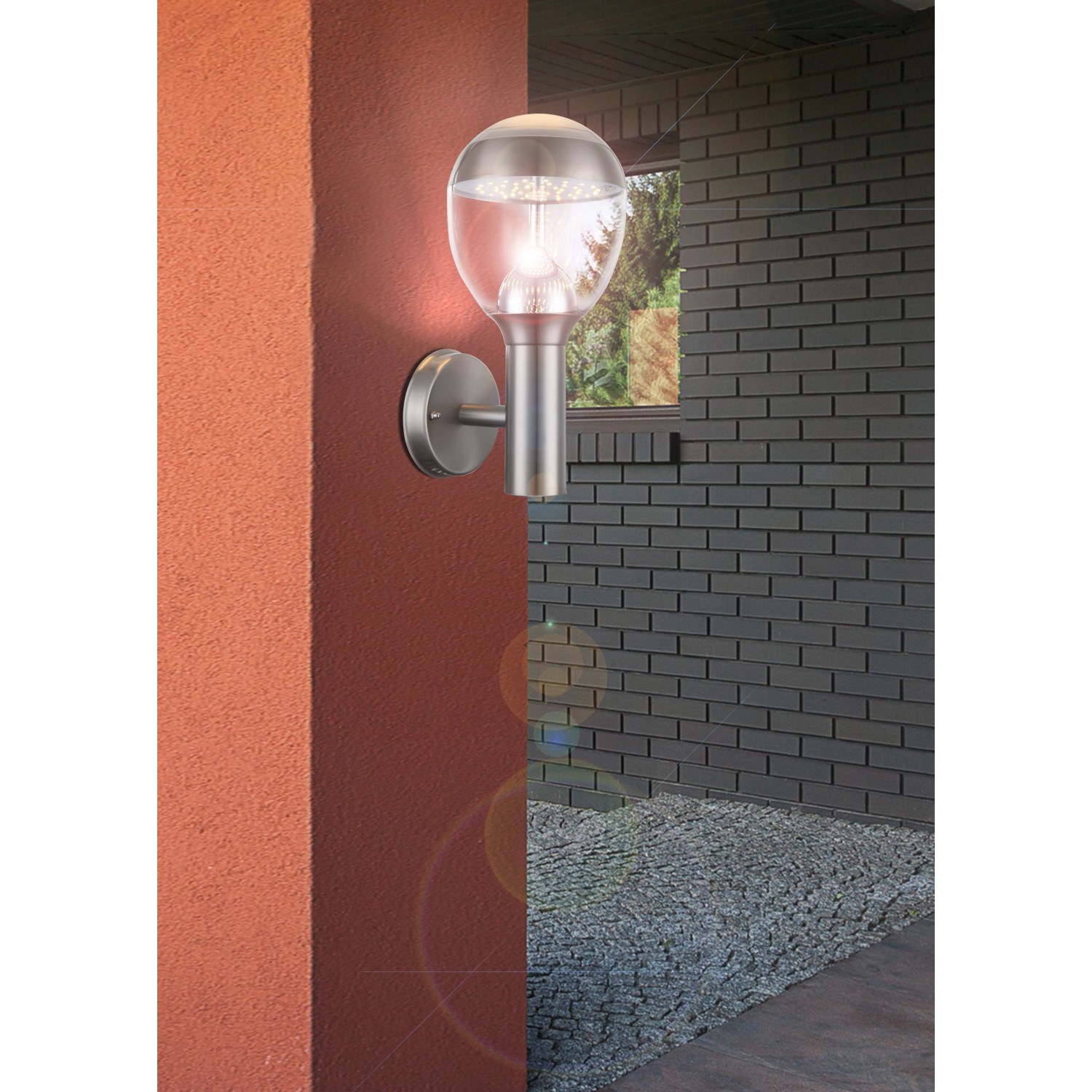 Moderne Globo LED-Außenwandleuchte Callisto aus Edelstahl, warmweißes Licht für den Außenbereich.