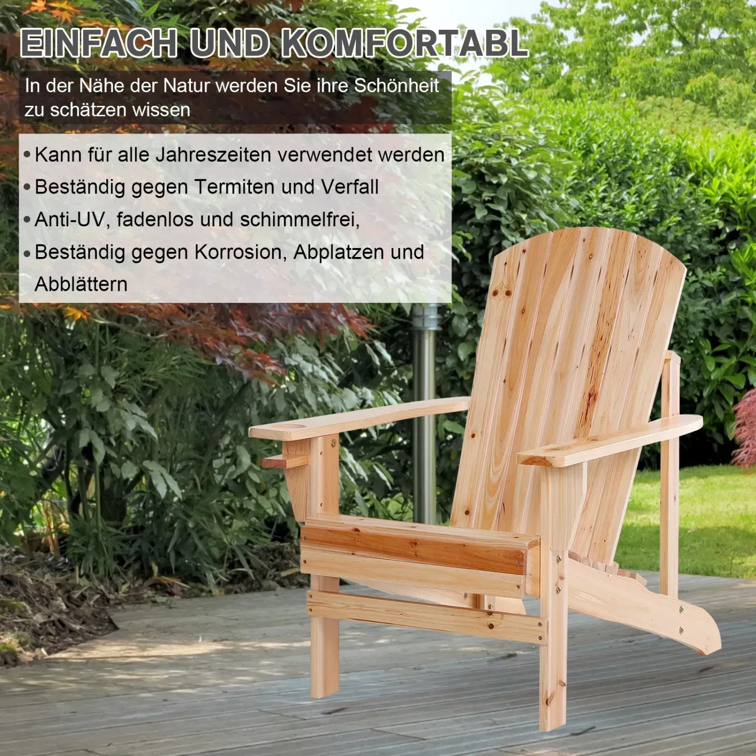 Outsunny Gartenstuhl aus Tannenholz, naturbelassener Holzstuhl für Garten, Terrasse oder Balkon.