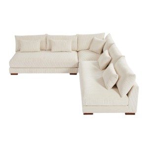 Beiges Vente-unique Sperone Ecksofa aus Cordvelours für 6 Personen, inklusive Kissen. Modernes Sofa.