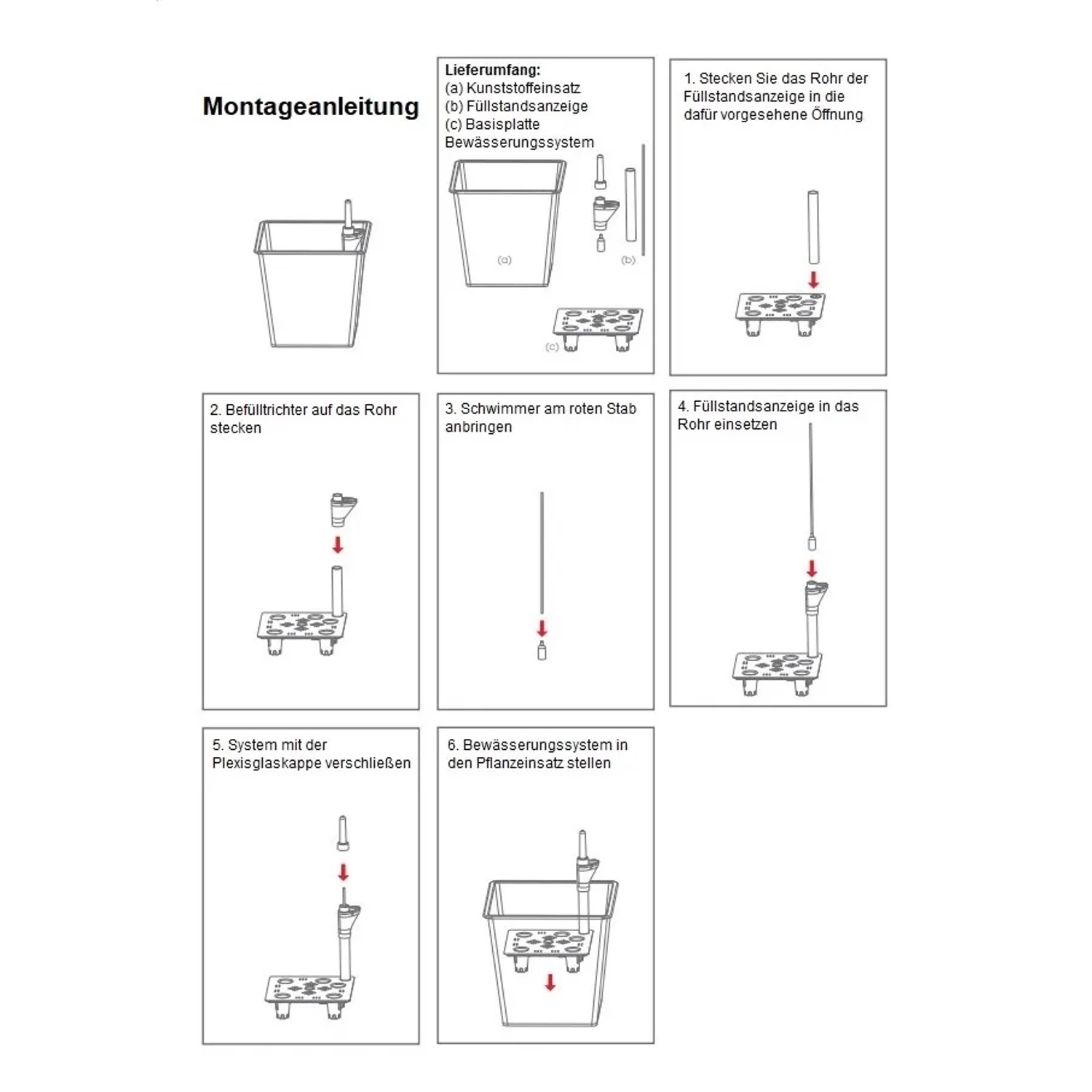 Montageanleitung für Elegant Einrichten Pflanzkübel mit Bewässerungssystem.