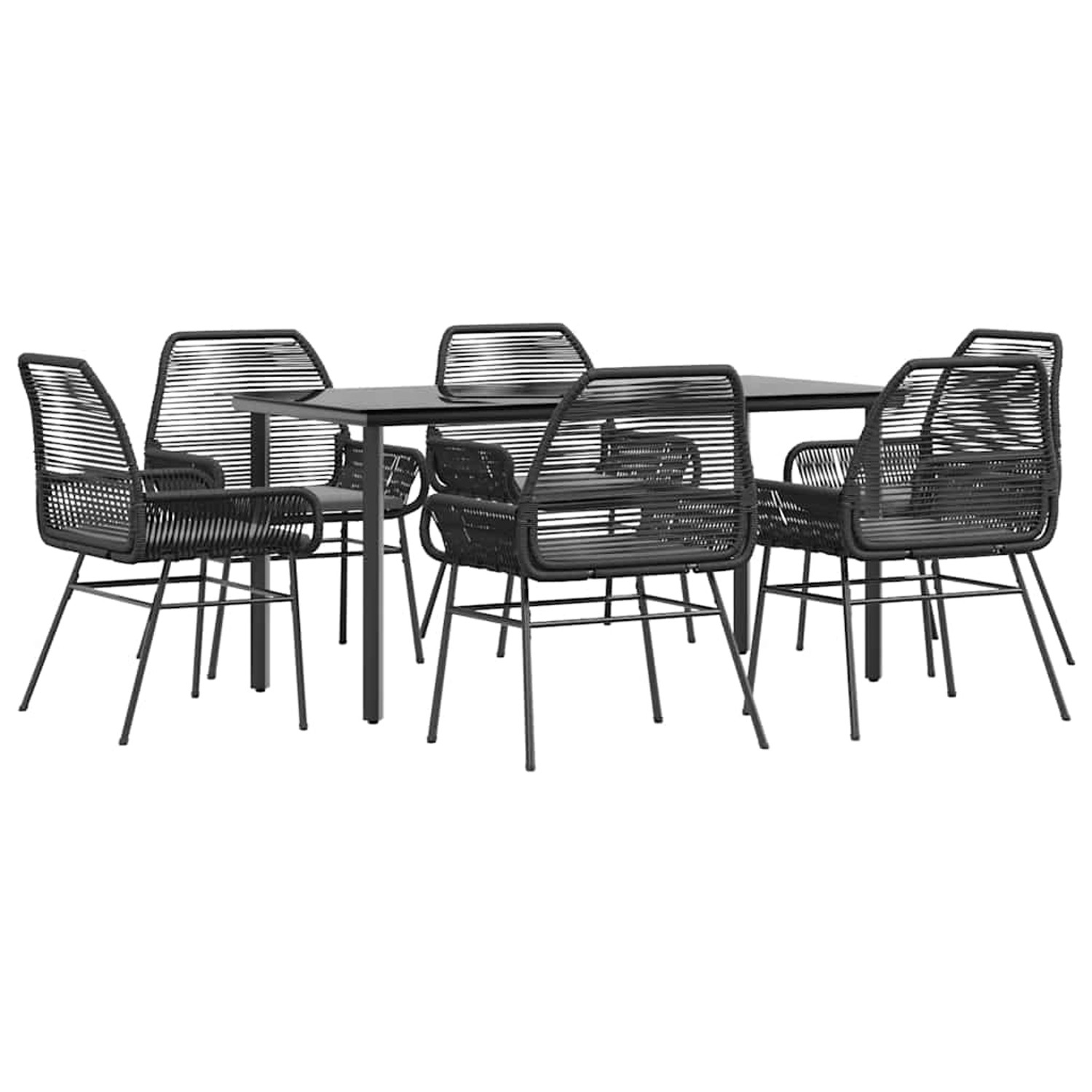 vidaXL 7-Tlg Garten-Essgruppe mit Kissen Schwarz Poly Rattan Glas 3334566 günstig online kaufen