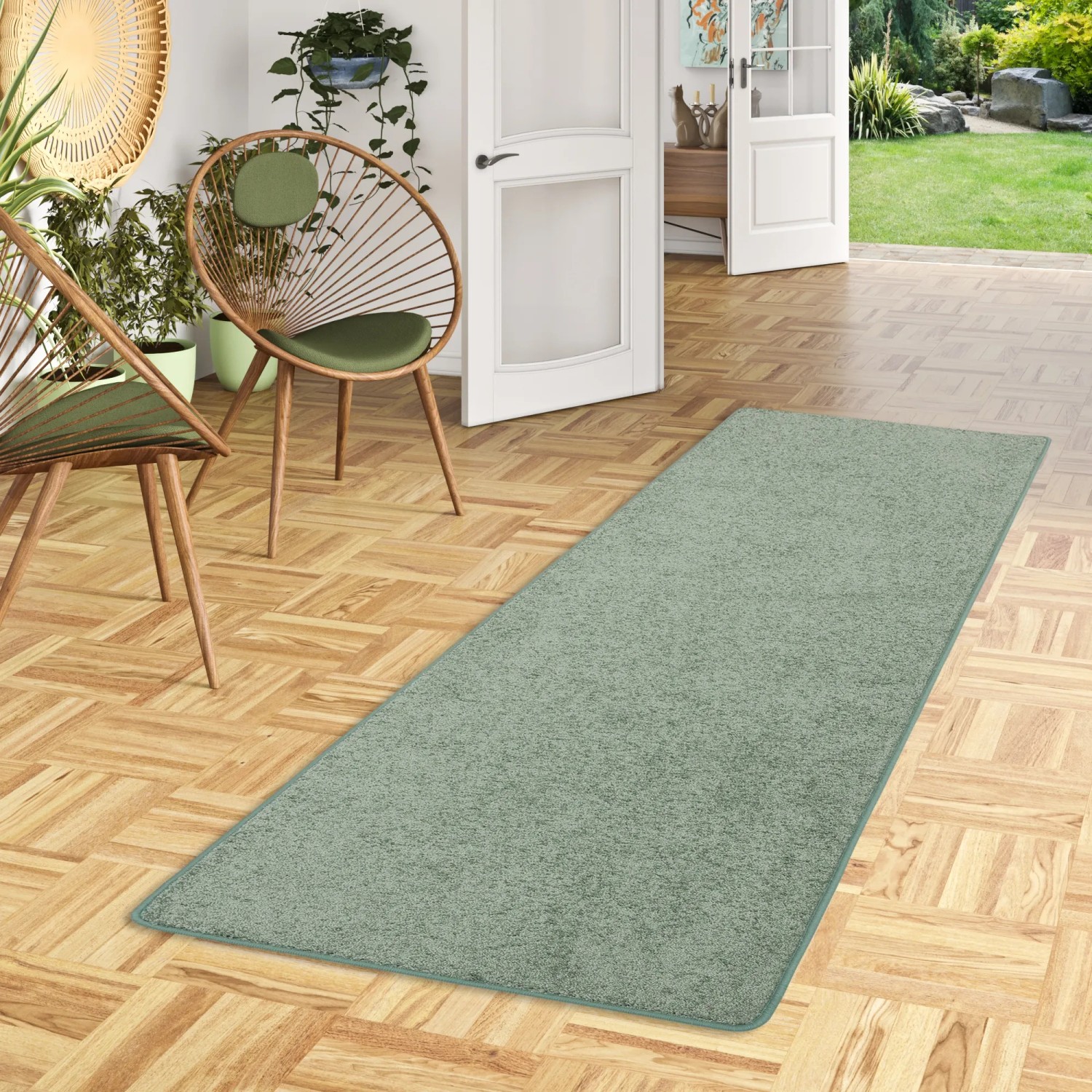 Mintgrüner Snapstyle Hochflor Teppichläufer Cottage, 80x400cm, geeignet für Fußbodenheizung.