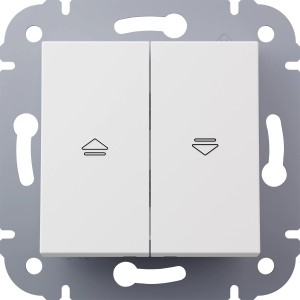 Weißer Jalousieschalter Vilma Matt mit Pfeilsymbolen für Auf/Ab. Schalter für Rollladensteuerung.