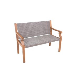 Gartenbank Rosario, braun-grau, 45x111x47 cm, FSC® Eukalyptus Holz mit grauem Kunststoffgeflecht.