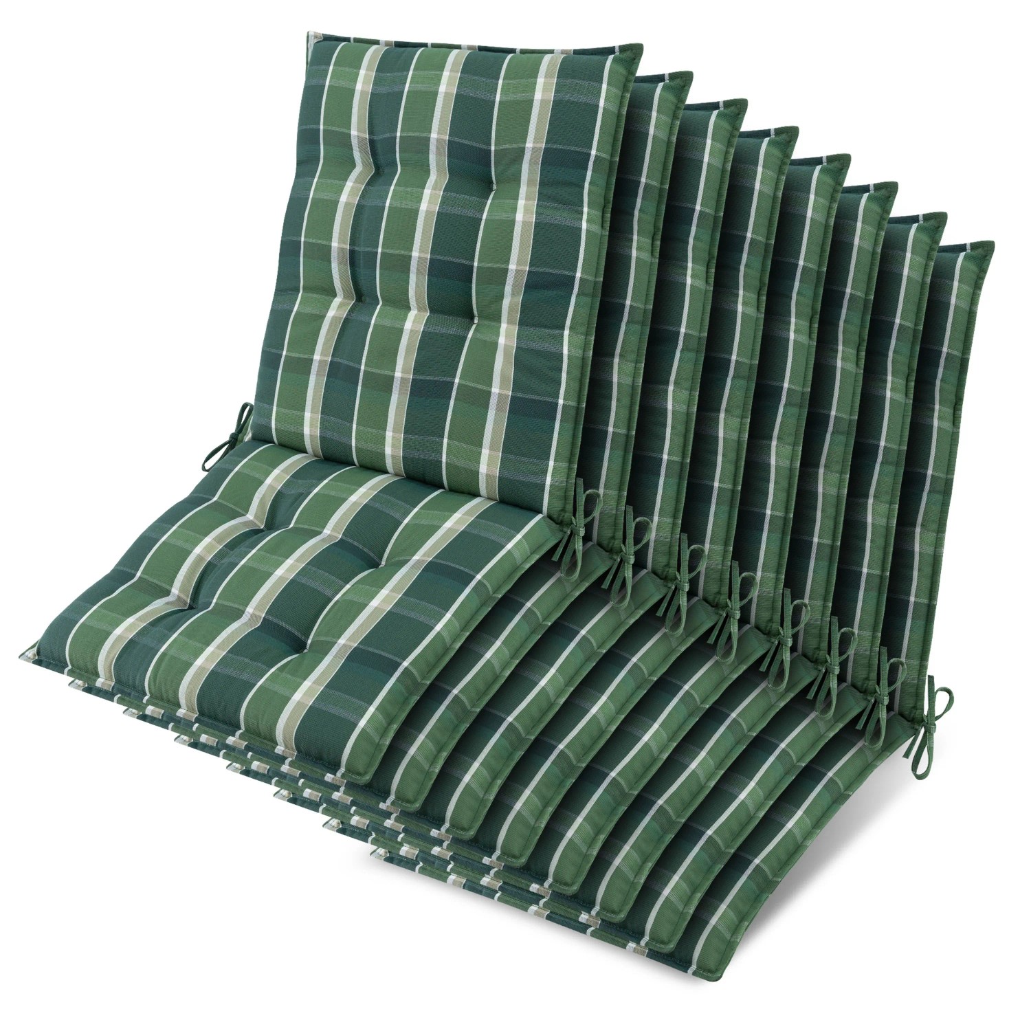 Beautissu 8x Niederlehner Sun-NL Auflage 105x50x8cm Grün-Kariert