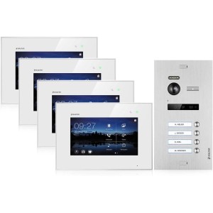 Balter EVO Video-Türsprechanlage für Vierfamilienhaus mit 4x 7 Zoll Monitor Silber-Weiß