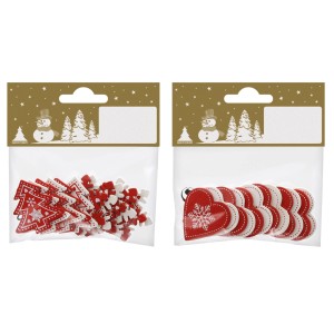 Weihnachtsdeko Streu-Set aus Holz Rot-Weiß 12 Stück 2-fach Sortiert