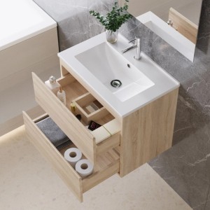 AICA Badmöbel-Set: Waschbecken mit Unterschrank in Eiche matt, 60 cm breit.