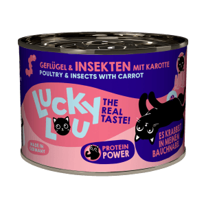 Lucky Lou Katzen-Nassfutter Adult Geflügel & Insekten, 200g Dose für ausgewachsene Katzen.