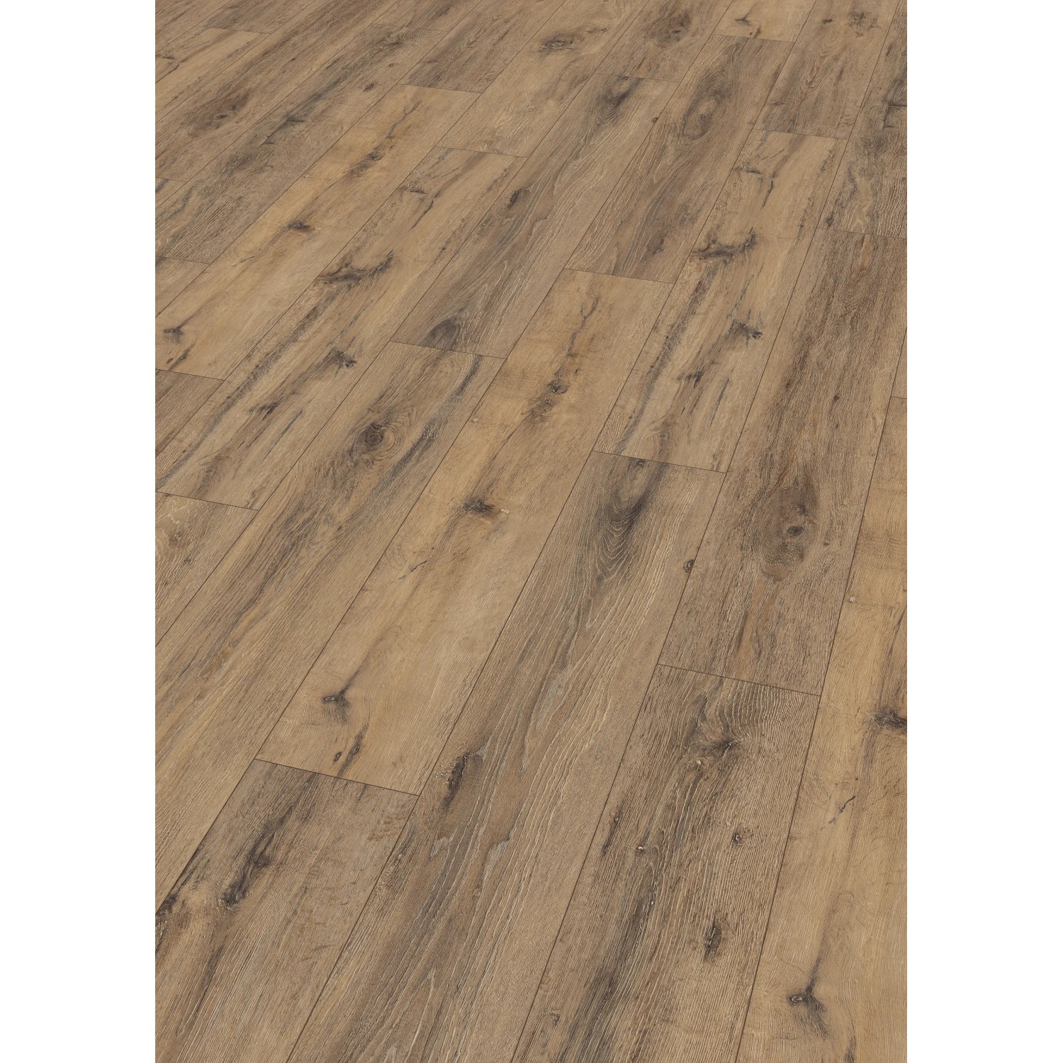 Egger Laminat NatureSense EL1007, Parkett Eiche Dunkel, Detailansicht des verlegten Bodens.