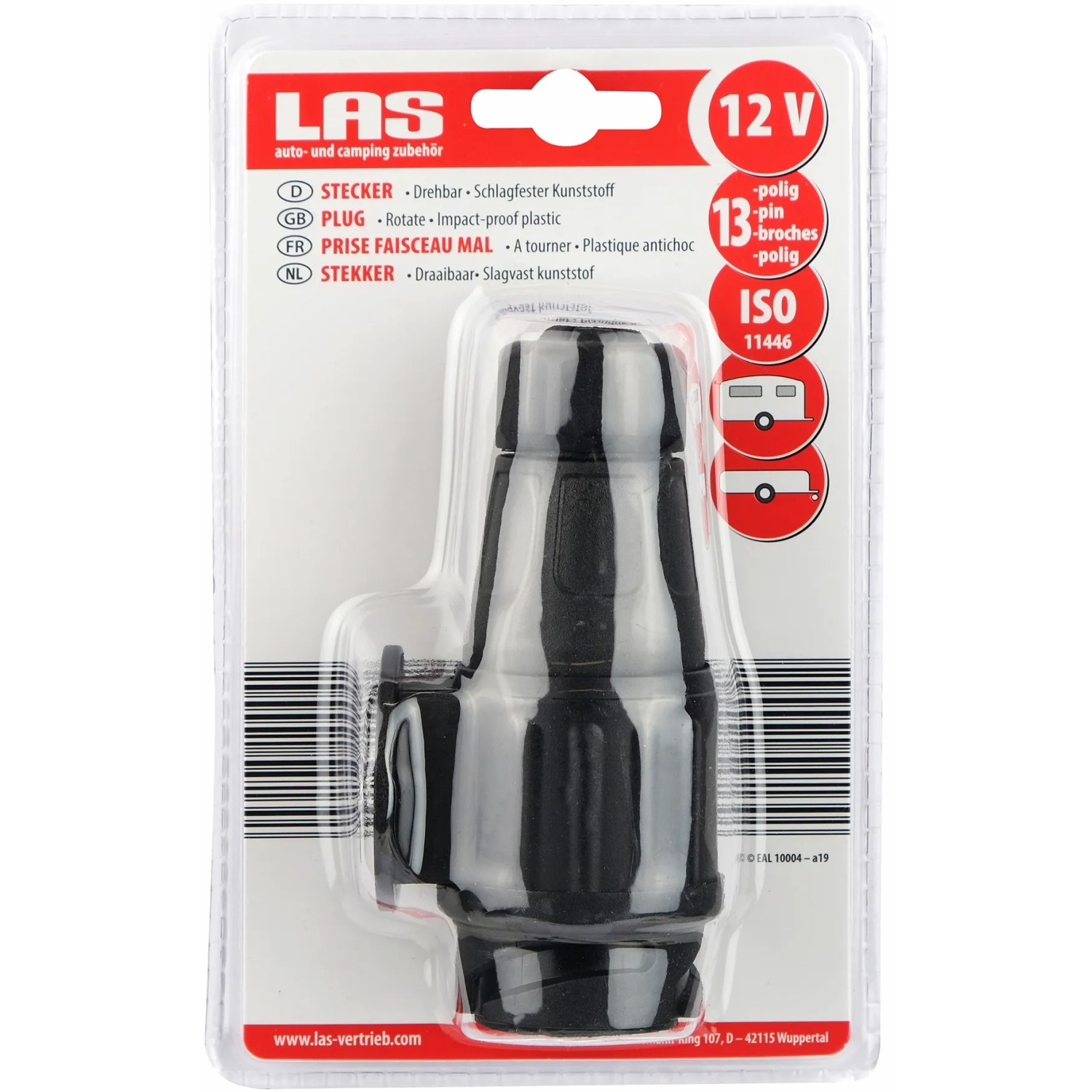 LAS 13-poliger Stecker für PKW Anhänger, Zubehör für Autoanhänger, aus schwarzem Kunststoff.