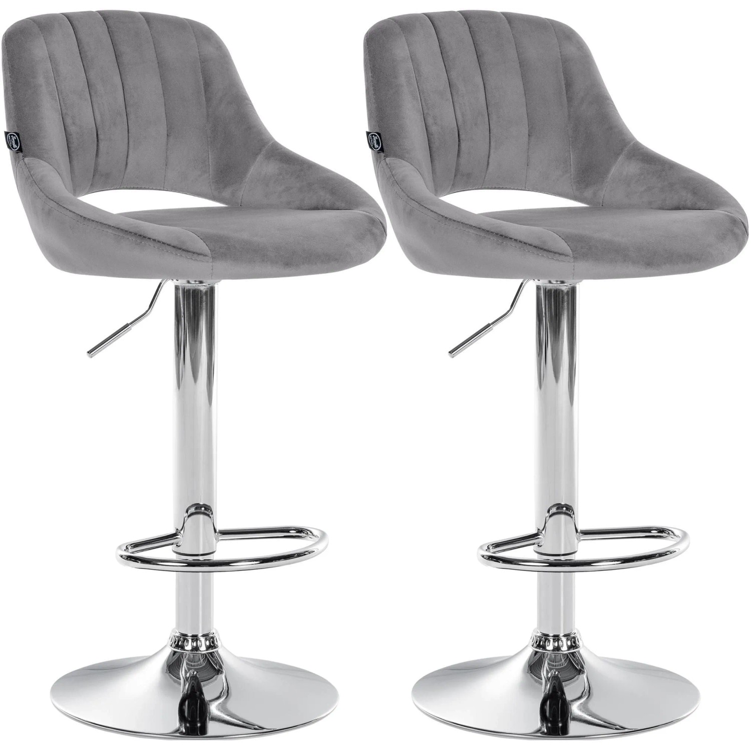 CLP 2er Set Barhocker Milet Samt Metall in Chromoptik/dunkelgrau