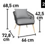 Abbildung von 2 Lounge-Sesseln Edna, Teil des 4-tlg. Sets, mit Seilbespannung, Maße eingezeichnet.