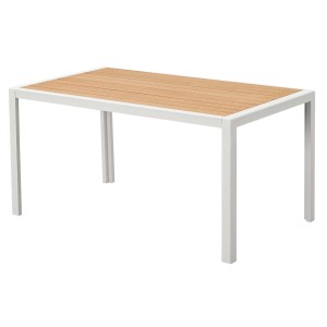 MeXo Gartentisch: Weißer Aluminium Esstisch mit Polywood Tischplatte für Garten und Terrasse.