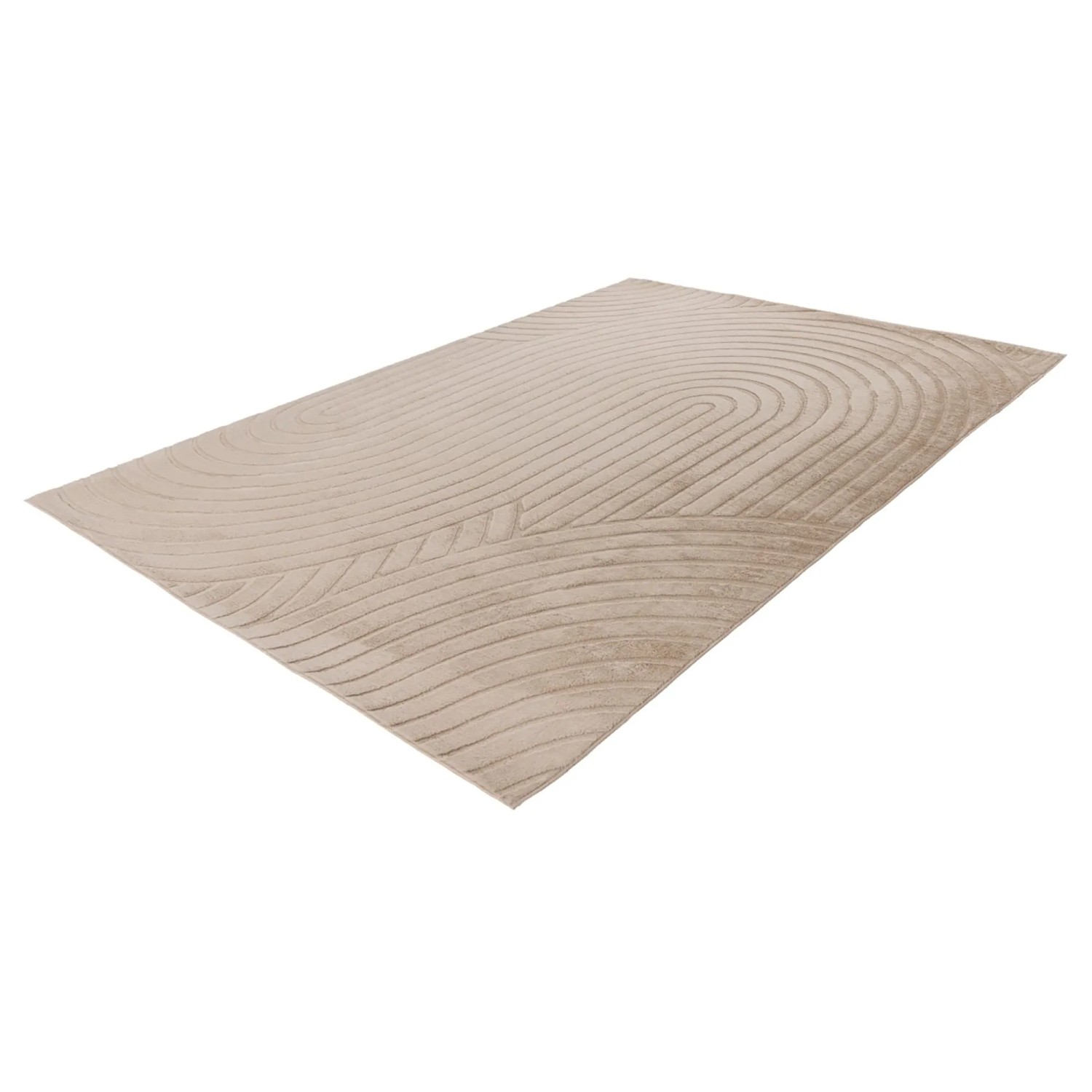 Beiger Lalee Teppich Comfort 501 (80x150 cm) mit modernem 3D-Effekt Muster.